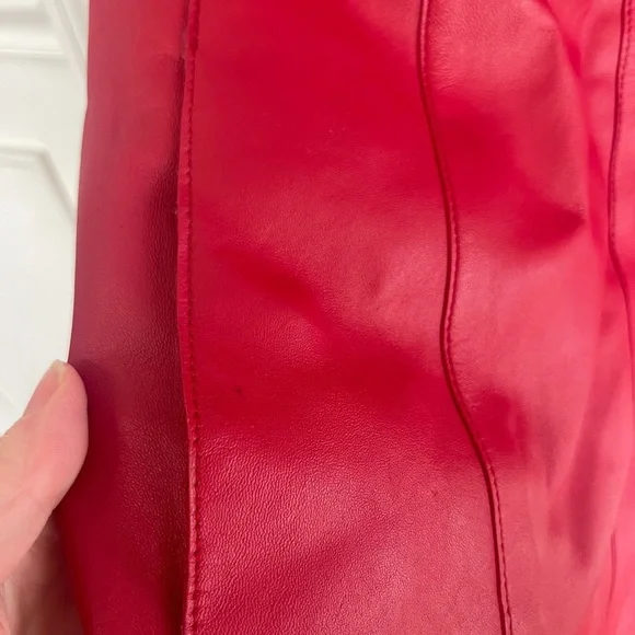 Pamela McCoy Jacket 1X Red Leather Button Front Pockets Lined - Picture 3 of 7